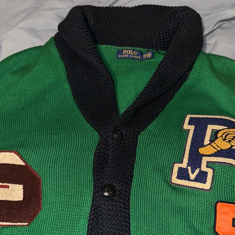 Polo by Ralph Lauren Green Cardigan with Black Collar